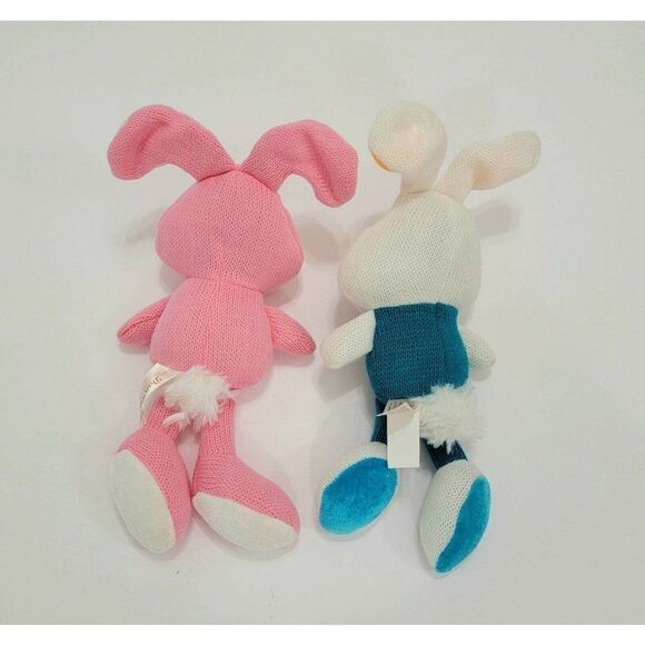 2 Dan Dee EASTER BUNNY SOCK RABBITS  Coll. Choice Blue Pink Knit Plush 10" - Picture 2 of 9